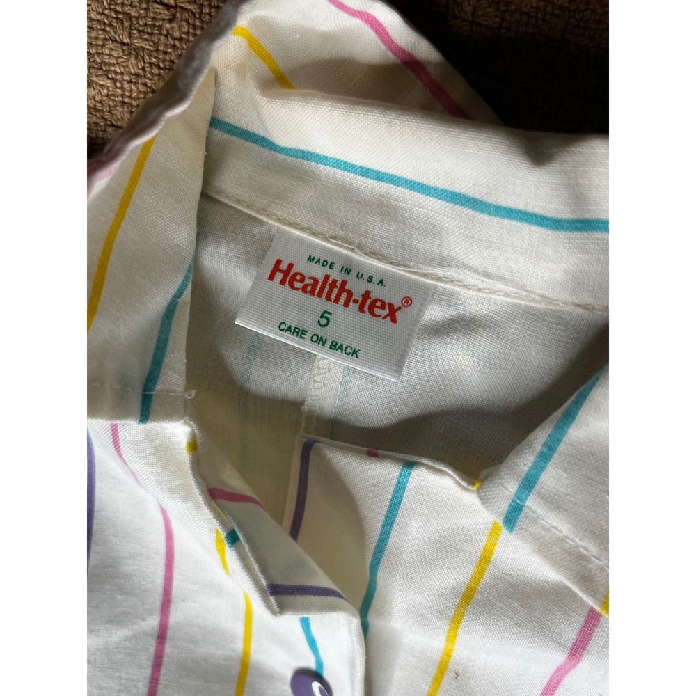 Vintage Health-tex Kids White Striped Button Front Romper Size 5 USA 80s - Picture 3 of 4